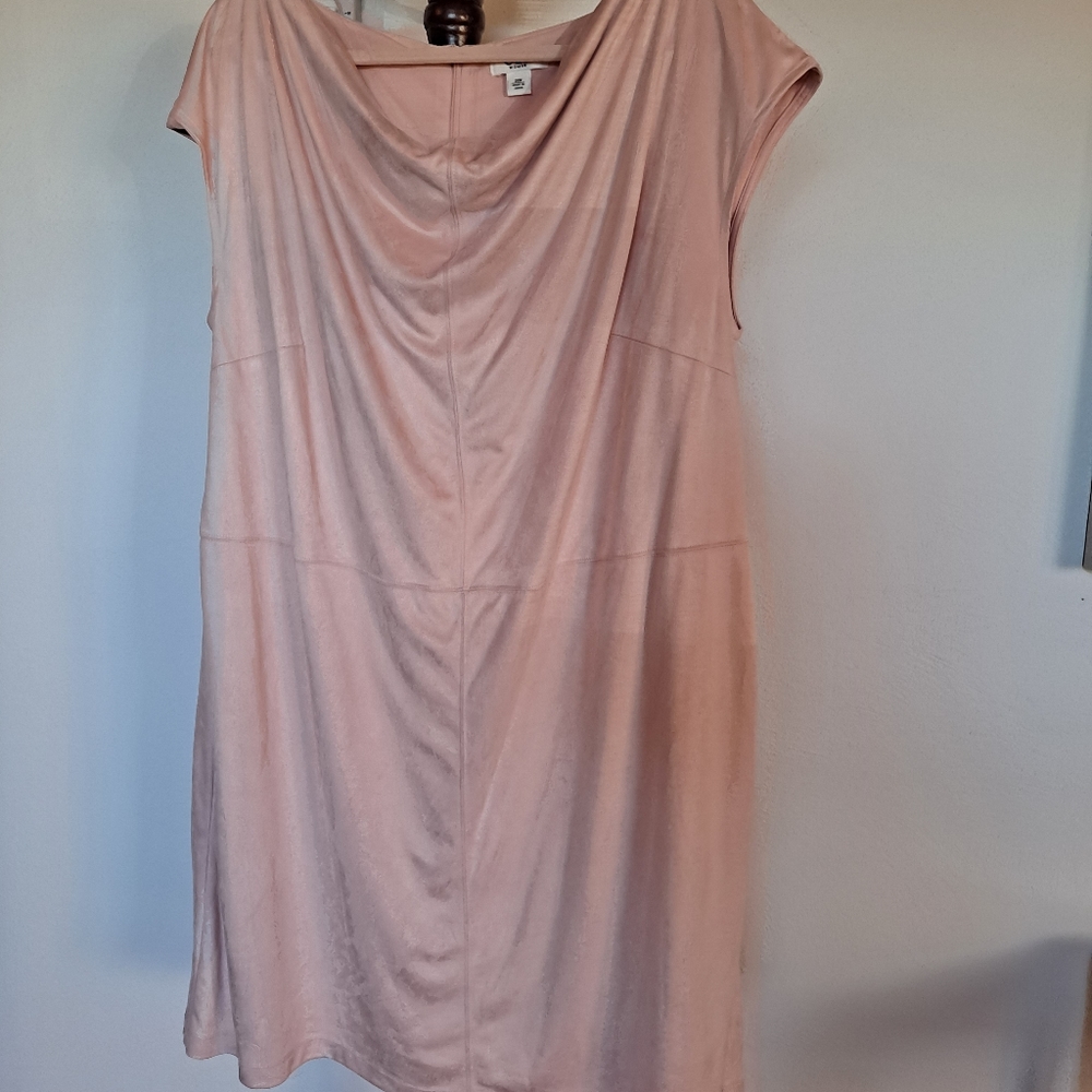 Blush pink faux suede dress with cardigan